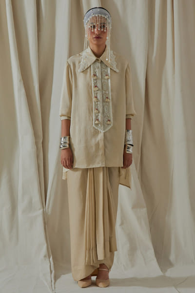 Aseem Kapoor Ecru silk embroidered shirt ASEEMAY26D144537