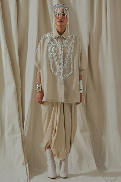 Aseem Kapoor Ecru embroidered linen shirt ASEEMAY26D144538