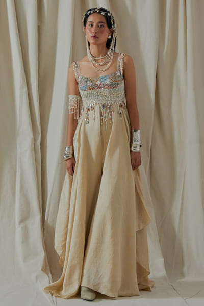 Aseem Kapoor Ecru embroidered jacket jumpsuit set ASEEMAY26D144543