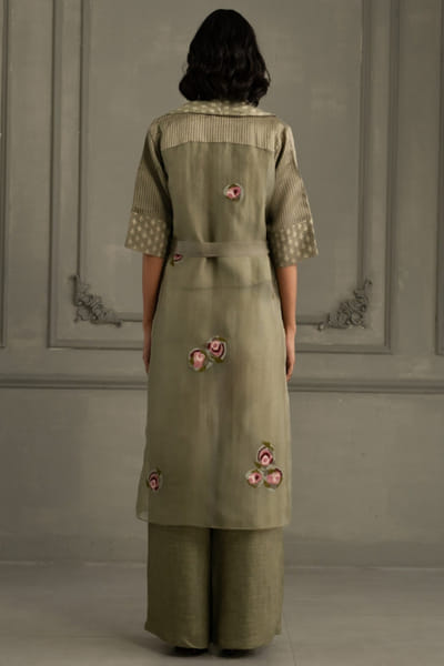 ARCVSH by Pallavi Singh Sage green appliqued long jacket set ARCVJUL26D149846