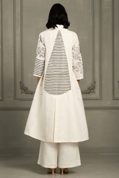 ARCVSH by Pallavi Singh Ivory embroidered hand block print jacket set ARCVJUL26D149847