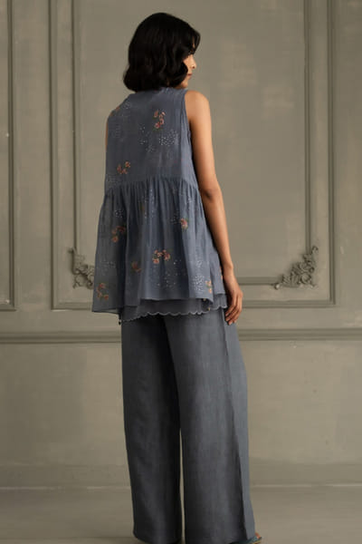 ARCVSH by Pallavi Singh Blue hand block print embroidered co-ord set ARCVJUL26D149831