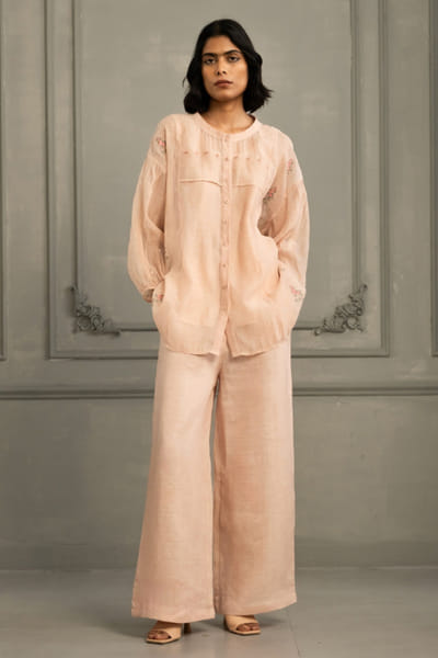 ARCVSH by Pallavi Singh Pink hand block print embroidered co-ord set ARCVJUL26D149833