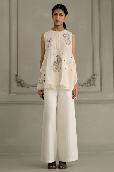 ARCVSH by Pallavi Singh Ivory embroidered hand block print co-ord set ARCVJUL26D149836