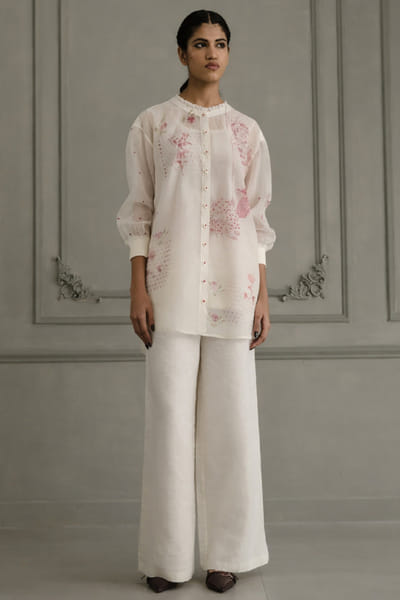ARCVSH by Pallavi Singh Ivory hand block printed embroidered co-ord set ARCVJUL26D149837