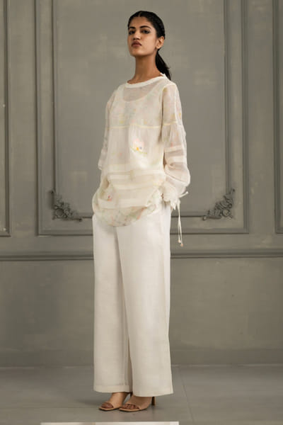 ARCVSH by Pallavi Singh Cream hand block print embroidered co-ord set ARCVJUL26D149838