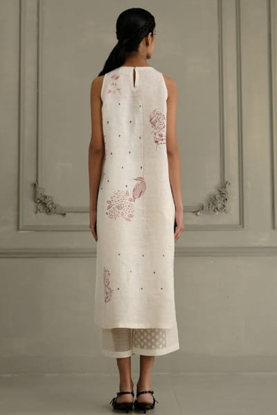 ARCVSH by Pallavi Singh Ivory hand block printed embroidered tunic set ARCVJUL26D149855