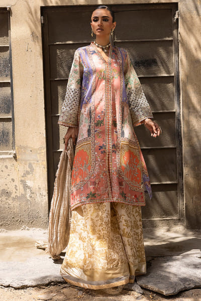 Sana Safinaz Multicoloured printed embroidered gharara set SANAJUL26D150014