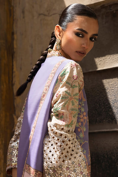 Sana Safinaz Multicoloured printed embroidered gharara set SANAJUL26D150014