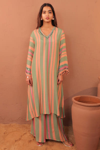 Multicolour stripe printed kurta set
