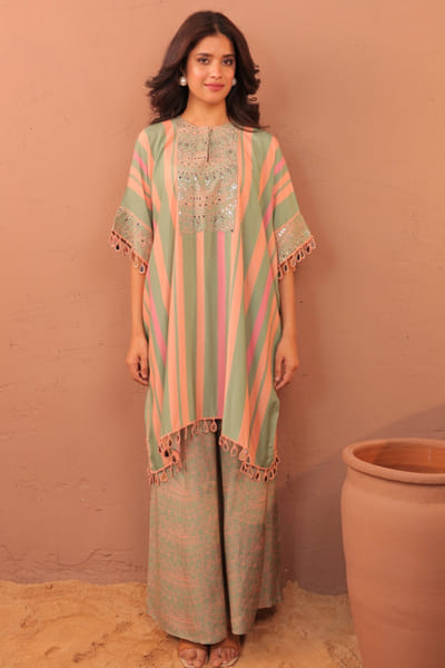 Multicolour stripe printed kaftan set