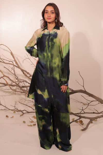 Midnight blue printed tunic set