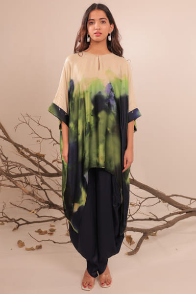 Midnight blue printed kaftan set