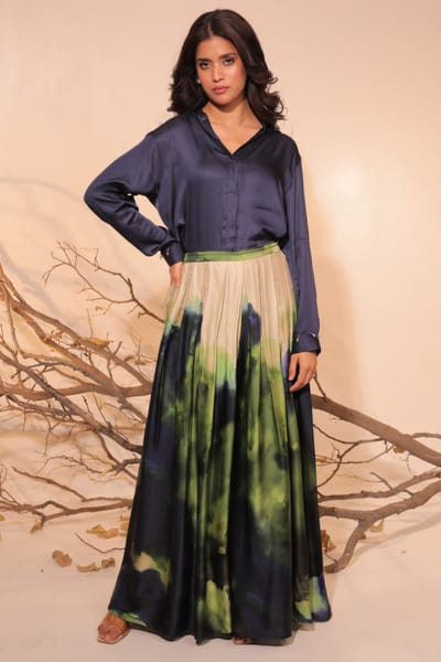 Midnight blue printed skirt set