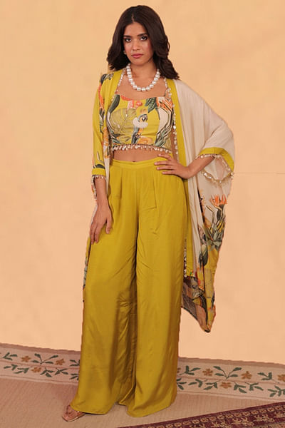 Yellow printed jacket set