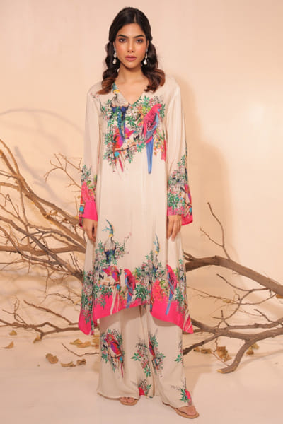 Off-white floral printed kurta set