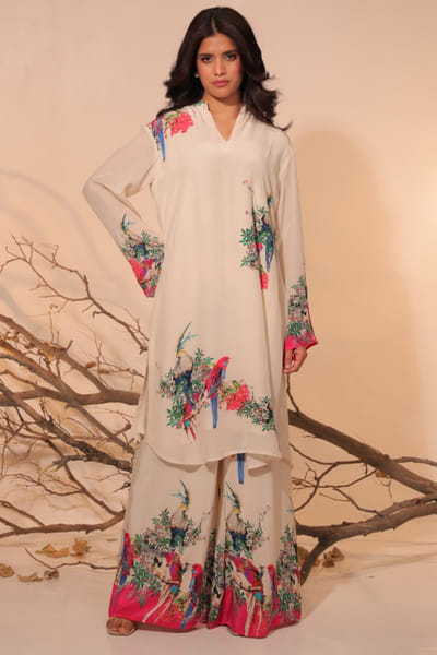 Off-white floral printed tunic set