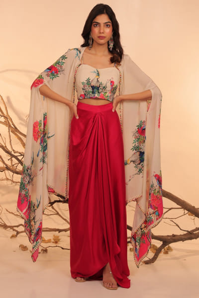 Off-white floral printed cape set