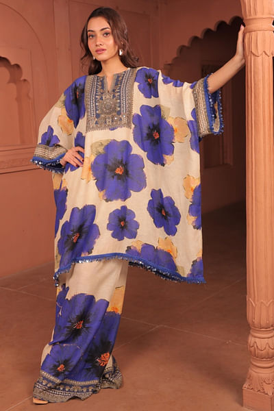 Beige floral printed co-ords