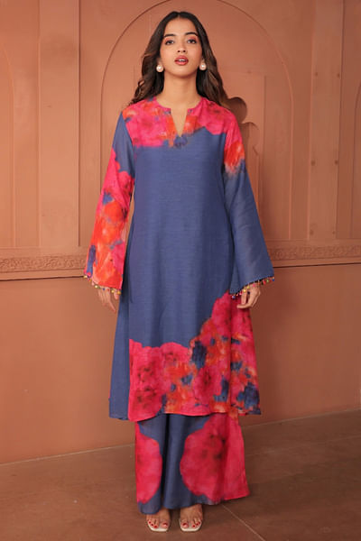 Blue floral printed kurta set