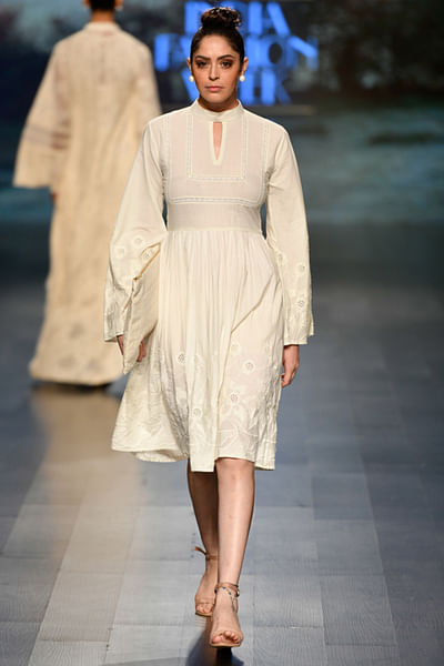 Ecru embroidered dress