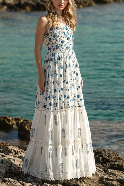 Off white tiered maxi dress