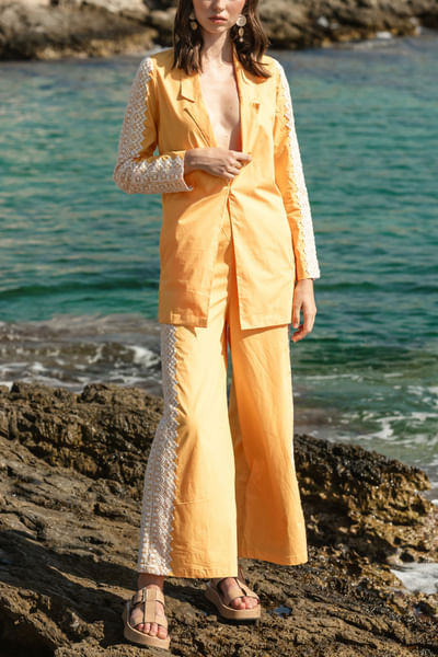Yellow poplin pantsuit