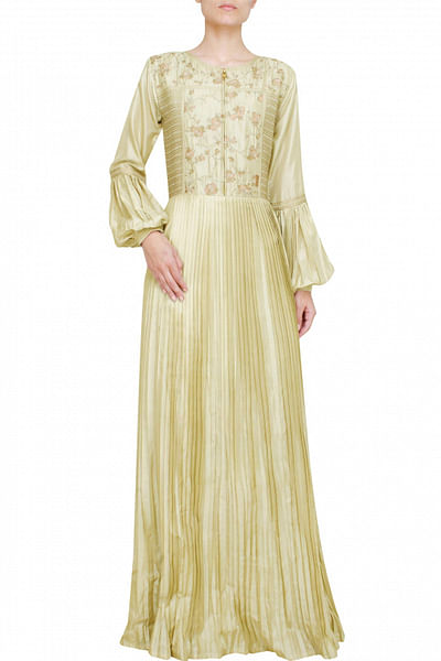Ivory silk maxi with embroidered bodice