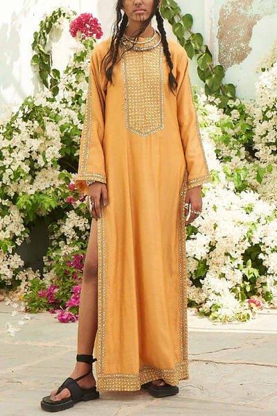 Yellow embroidered jalabia and pants