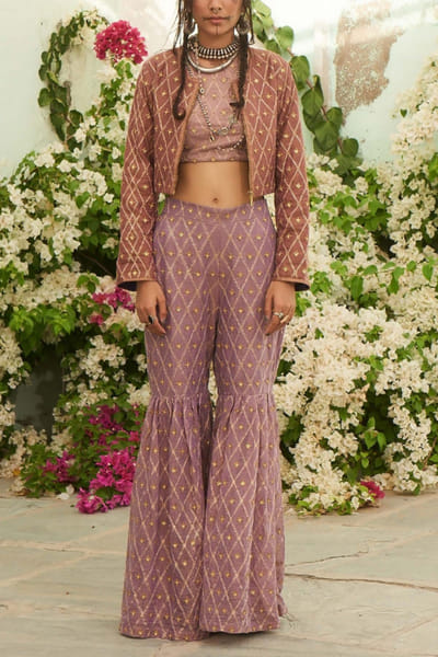 Plum crop top and sharara set