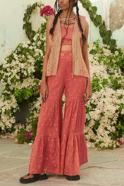 Pink printed sharara and jacket set