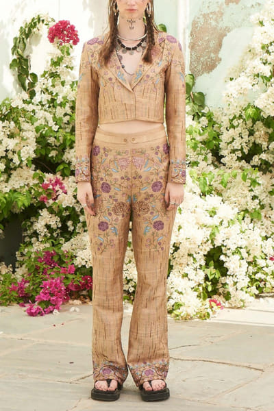 Beige embroidered pantsuit