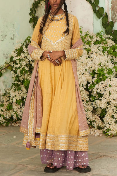 Shruti Sancheti Yellow pita embroidered anarkali set SSHSEP2202