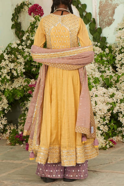 Shruti Sancheti Yellow pita embroidered anarkali set SSHSEP2202