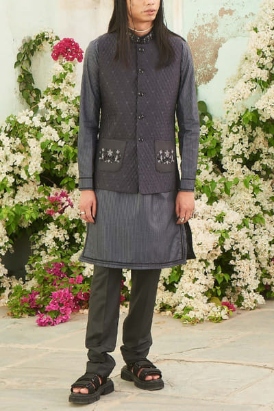 Grey printed bandi set