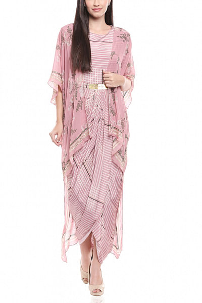 Pink draped dress & cape set
