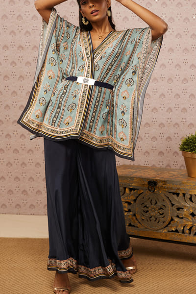 Blue embroidered top and pants