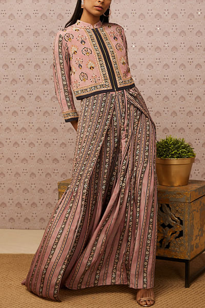 Pink printed jumpsuit and jacket