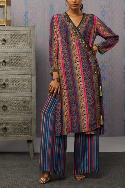 Multicolour printed angrakha kurta set