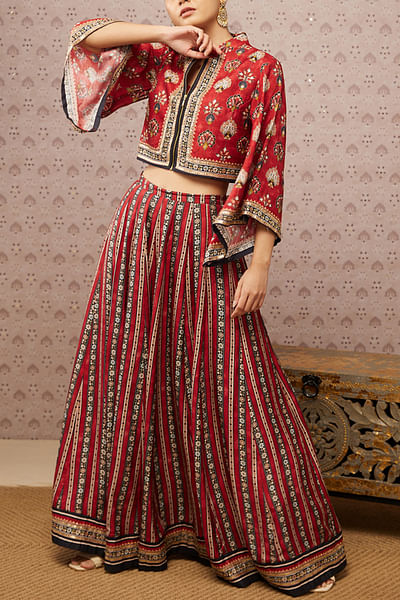 Red embroidered lehenga set