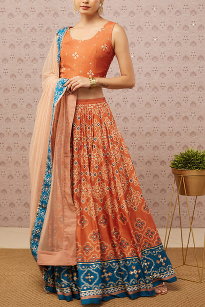 Rust printed lehenga set