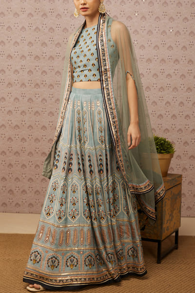 Soup by Sougat Paul Blue embroidered lehenga set SSPDROP2226