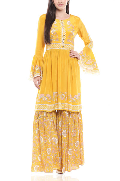 Yellow printed sharara set