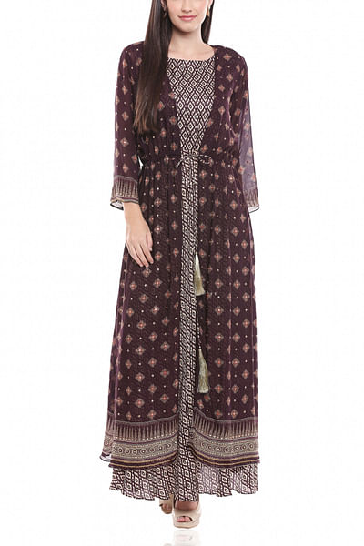 Burgundy embellished jacket set