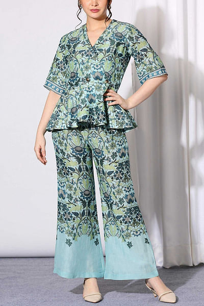 Aqua blue printed co-ords