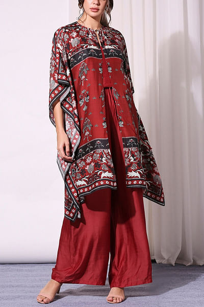 Red jumpsuit and kaftan