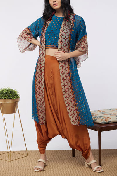 Printed jacket and dhoti set