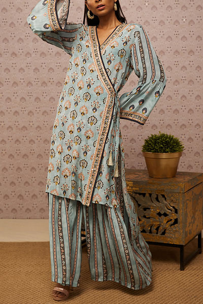 Blue embroidered angrakha set