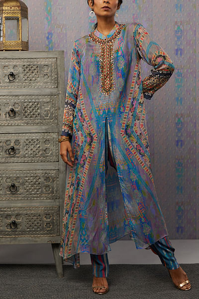 Multicolour embroidered kurta set