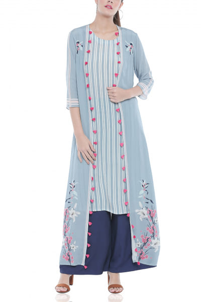 Soup by Sougat Paul Striped kurta and floral jacket with palazzos SSPSEP007